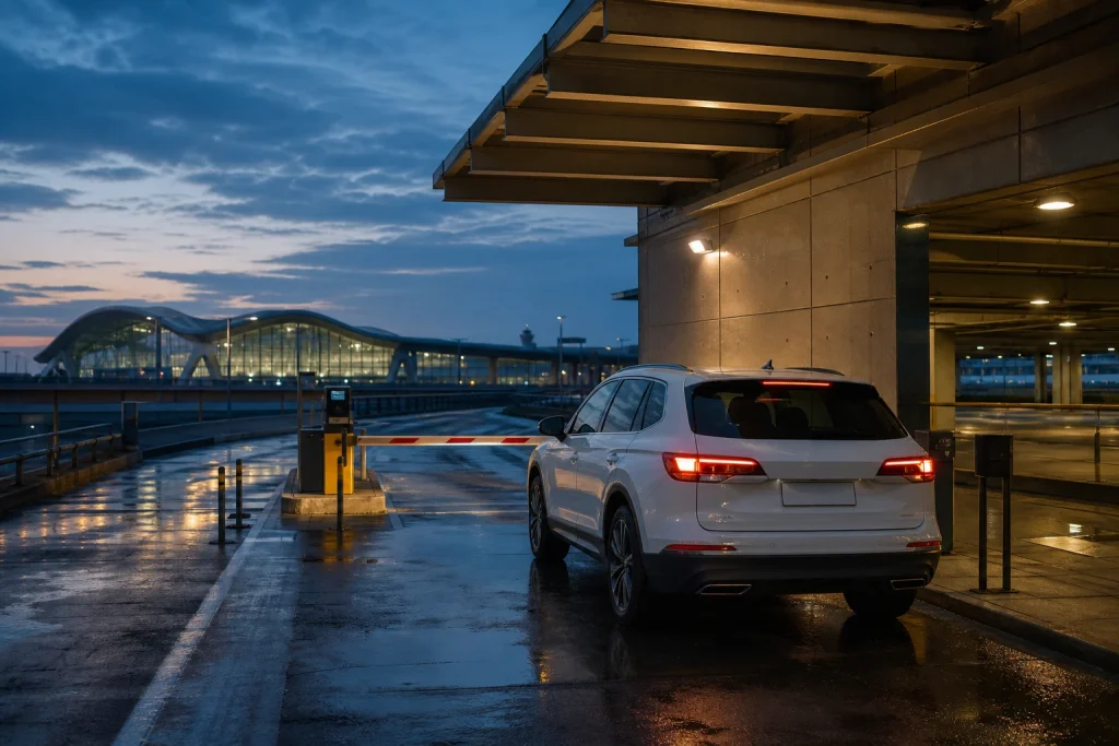 김해공항 새벽 주차 이용 절차를 확인하는 장면